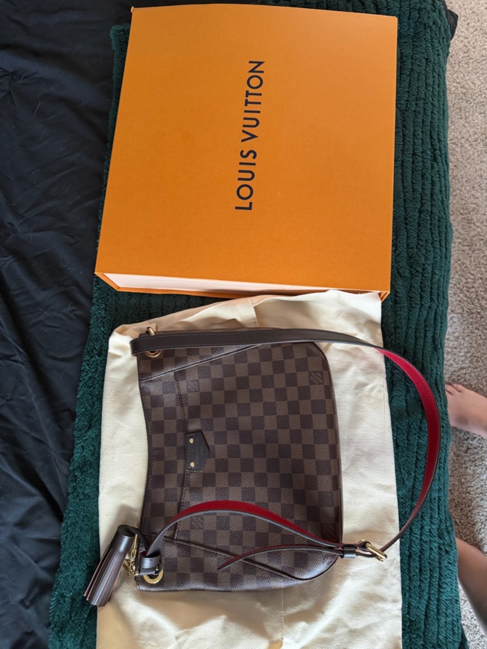 Louis Vuitton Damier Ebene South Bank Besace with Red Interior Trim